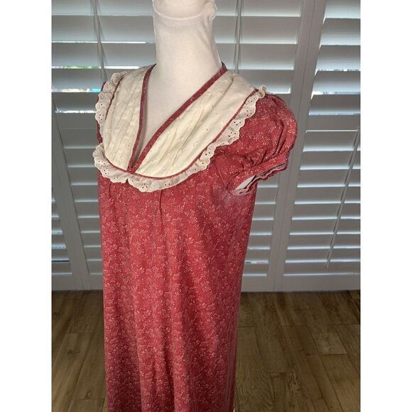 VTG 70s Lola Jrs. Hawaii Red Floral Hippie Chic Prairie Maxi Dress Eyelet Small - Picture 6 of 12